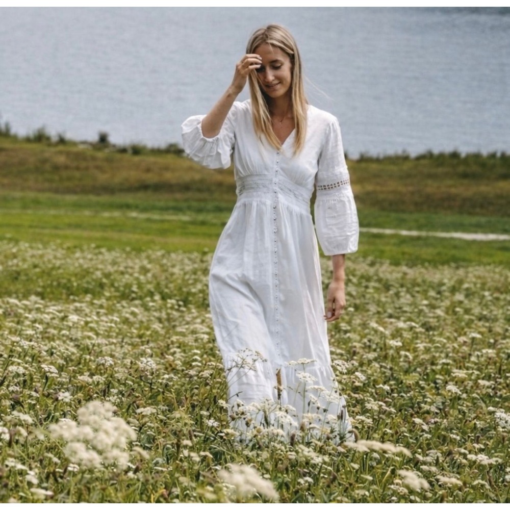 Anthropologie 100% Cotton Ebba Eyelet Boho Preppy Cottagecore Midi Dress 2